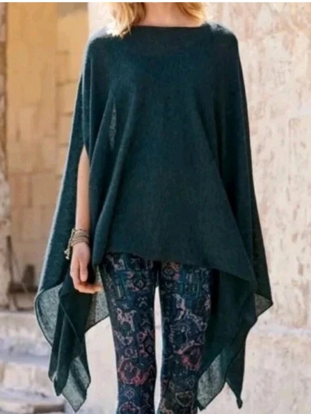 Peruvian Connection Baby Alpaca Wool Blend Cape  Poncho Sweater Teal Blue Knit